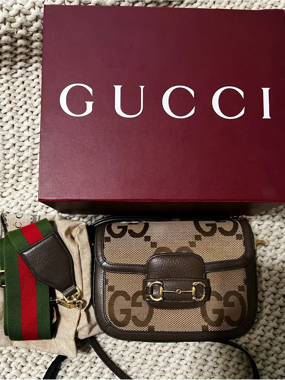Gucci Monogram Jumbo GG Horsebit 1955 Crossbody Bag - Picture 2 of 16